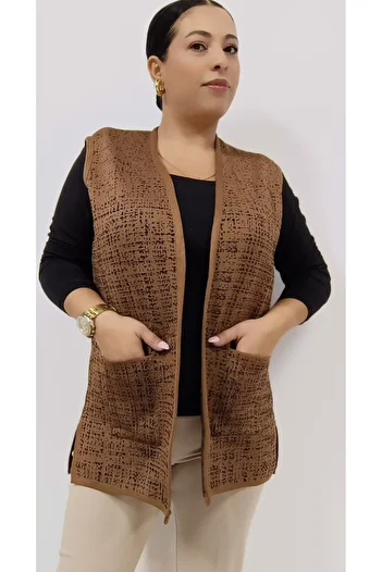 AKŞEN GİYİM mother Design - Steel mesh Spreader, sand Pattern, Two PocKets and Two Colors Short vest