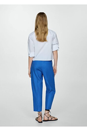 MANGO Woman %100 keten düz kesim pantolon