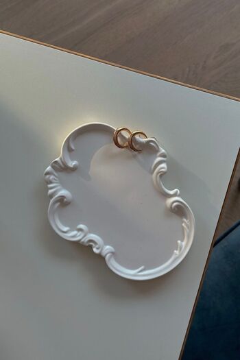 Mandalin Art Studio Lace Embossed Shaped Large Decorative Plate, Presentation, Jewelry Tray, Base