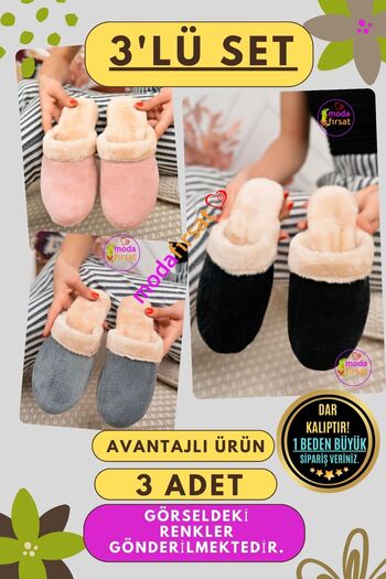 Modafırsat Women's Winter Slippers - Pack of 3 Guest Dowry Bundle Bridal Casual House Slippers