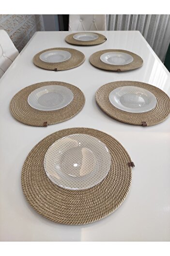 Wood Design 6-Piece Fireproof American Service Runner Supla Dowry Set - Knitted Plate Bottom