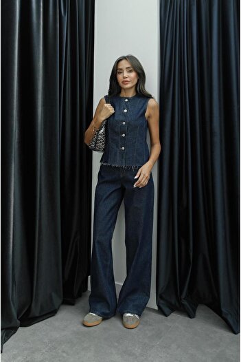 Havoş Dark Navy Denim Vest Trousers Set