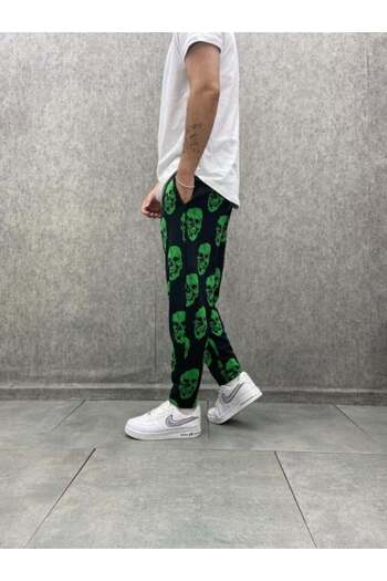 FıttingRoom Baggy Trousers with Elastic Waist and Skull Pattern