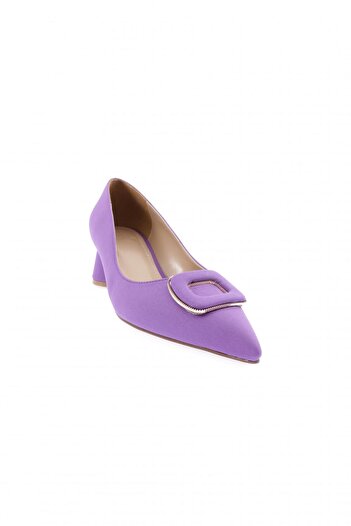 DGN Women's Metal Accessory Pointed Toe Thick Short Heeled Shoes Lilac Scuba 54312821