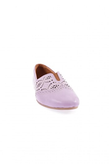 DGN Women's Laser Print Detailed Ballerinas Genuine Leather Lilac 41832110