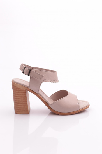 DGN Stone Colored Genuine Leather Women's Heeled Sandals - 241135108