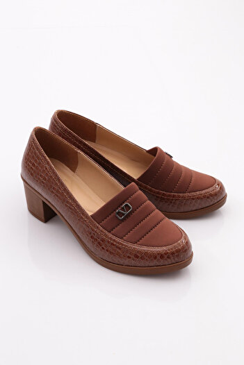 DGN Tan Crocodile Women's Buckle Heeled Shoes - 341523648