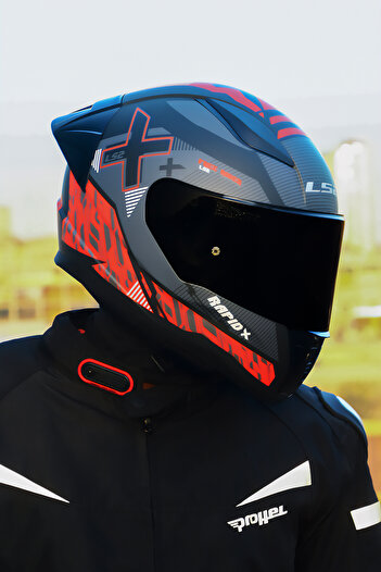 LS2 Rapıd 2 Race Xtreet Mat Siyah-kırmızı Kask Spoıler