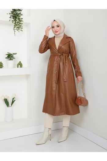 HARMAN BUTİK Women's Lined Leather Trench Coat