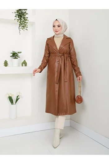 HARMAN BUTİK Women's Lined Leather Trench Coat