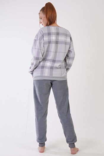 VİENETTA Kadın Polar Uzun Kol Gri Pijama Takım C9T8N1O303