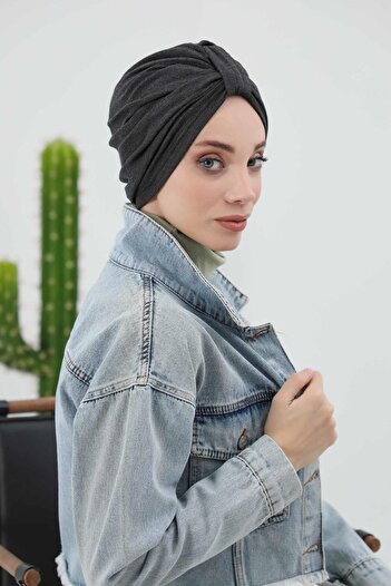 Aisha's Design Winter Bonnet with Front Belt Detail,B-68Rb,Anthracite Melange