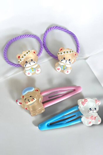 TAKIŞTIR Mixed Color Teddy Bear Figured Rubber Buckle and Side Buckle Set