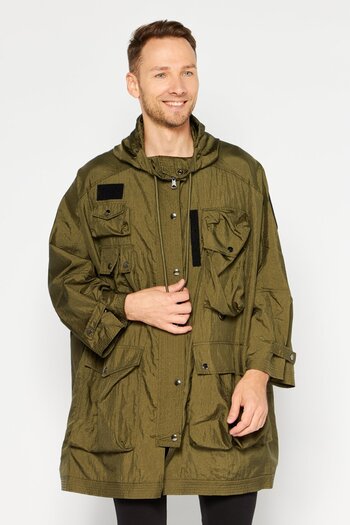Diesel Men Plain Hooded Short Sleeves Jacket, Olive