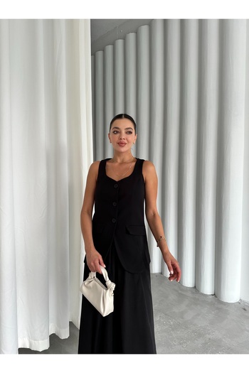 Laluvia Black Milano Buttoned Premium Vest