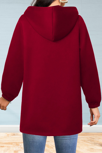 Trendseninle Women's Red 3 Thread Hooded Long Cardigan with Pockets