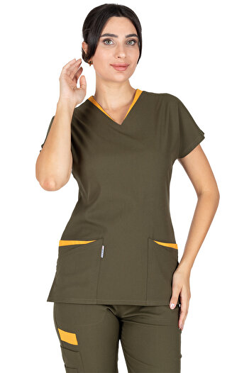 Alsancak Üniforma Twin Flex Khaki Green Lycra Thin Fabric Doctor Jersey and Nurse Jersey Set