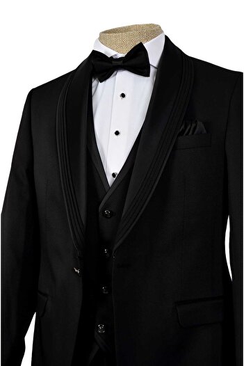 Cengiz İnler Cengiz Inler Textured Double Line Shawl Collar Single Button Groom Suit