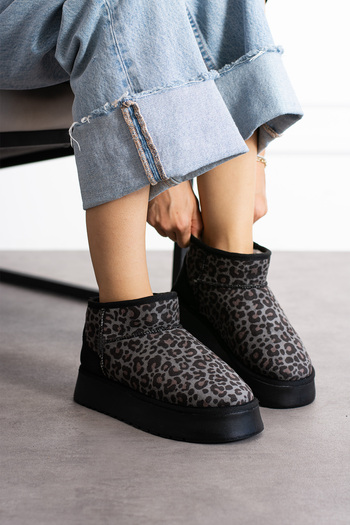 SOLDOY Women's Leopard Mini Suede Fur Lined High Thick Sole Winter Boots & Booties