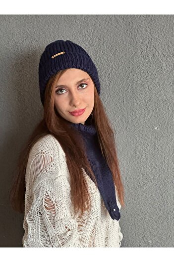 Gönülden Tasarım Ручна робота, м'яка жіноча шапка з коміром, стандартний розмір, синій