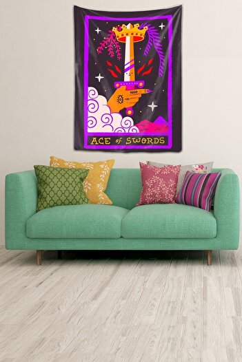 farbala Ace Of Coins Tarot Pentacles Washable Stain Resistant Fabric Wall Cover Wall Carpet Tapestry