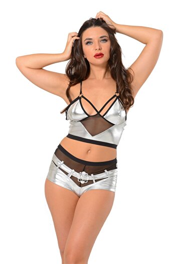 Sistina Gray Leather (Lame) Nightgown - 432 - Size m Lzwdr