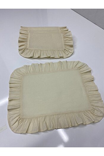 LILYUM 100% Cotton Beige Raw Linen Frilly 2-Piece Placemat Rectangular 35X45 cm