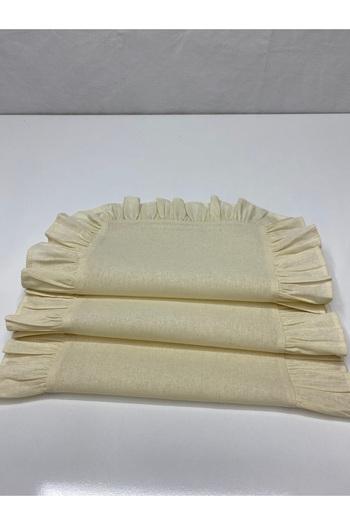 LILYUM Home 100% Cotton Beige Raw Linen Frilly 4-Piece Placemat Rectangular 35X45 cm