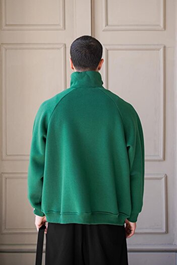 HAFKAGİYİM GREEN Cozy Basic Φούτερ με διπλό φερμουάρ Oversize