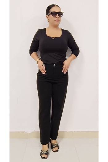 AKŞEN GİYİM High Waist Lycra Large Size Women's Recovery Pants - Herringbone Pattern