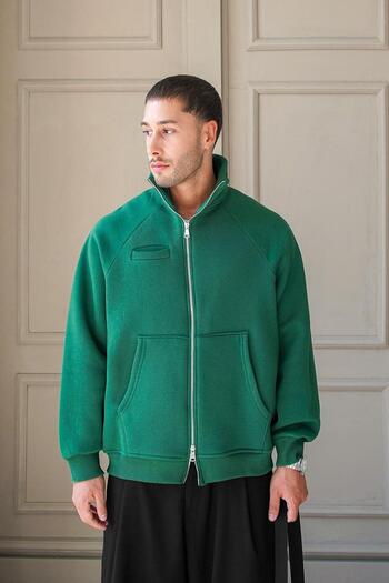 HAFKAGİYİM GREEN Cozy Basic Φούτερ με διπλό φερμουάρ Oversize