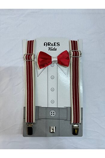 ares kids Red-Cream Color Bow Tie Suspender Suit Suitable for Age 1-9