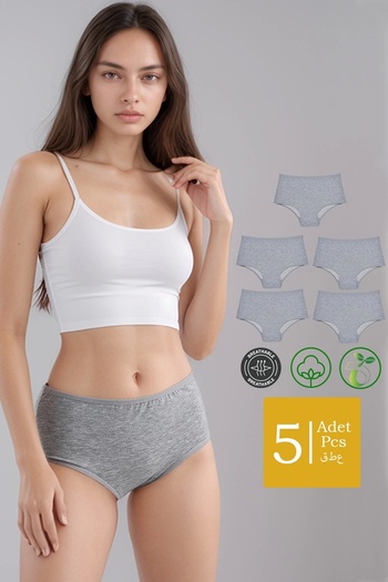 MEINE LIEBE High Waist Gray Cotton Bato Panties - Pack of 5