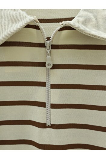 Modamorfo Polo Neck Striped Slit Tunic -Brown