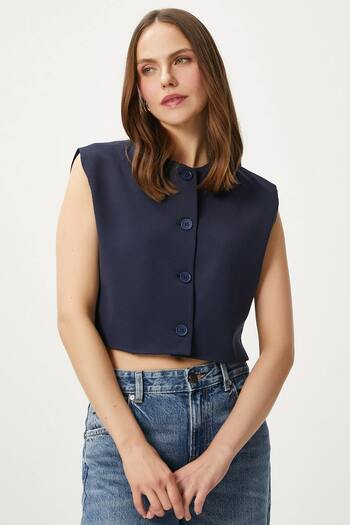 Ritnice Women's Power Navy Blue Lined Woven Vest