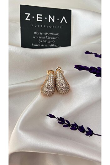 ZENA ACCESSORİES Zircon Plated Drop Steel Earrings
