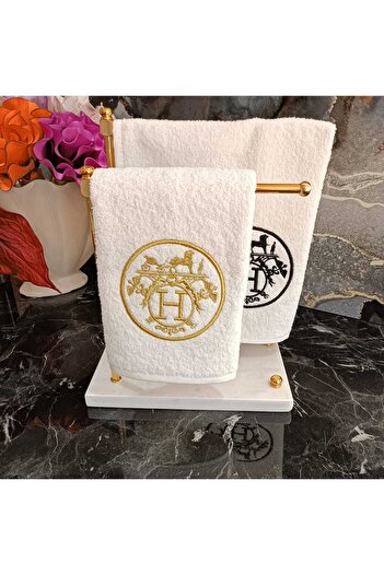 LASETU Siyah Ve Gold Nakış Detaylı Mutfak Havlusu Ve Banyo Havlusu 2 Adet