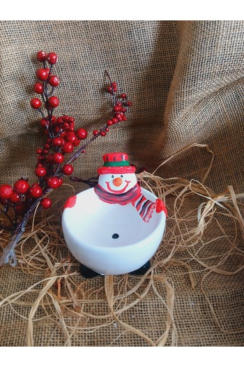 RENKLİMASALTASARIMLAR New Year's Small Plate - Footed Snowman