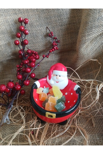 RENKLİMASALTASARIMLAR Santa Claus Christmas Plate - Small Size with Feet
