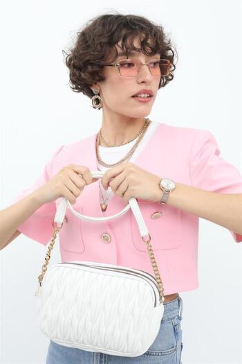 Madamra White Women's Multi-Compartment Quilted Crossbody Bag