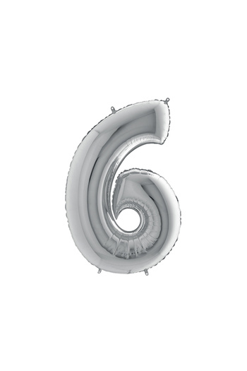 Bimotif Number foil balloon 40inc, Silver, size 6 1 piece