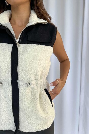 Mine Tan Butik Екрю плюшевий жилет з блискавкою