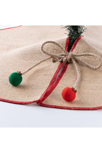 Bimotif Christmas Pine Tree Cover, Jute with Overlock Edge, Red 90 cm