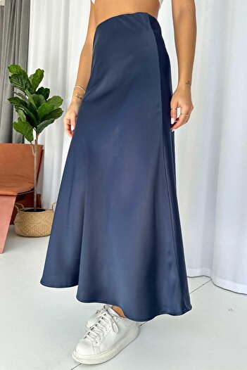 Mine Tan Butik Сатинова довга жіноча спідниця - темно-синя