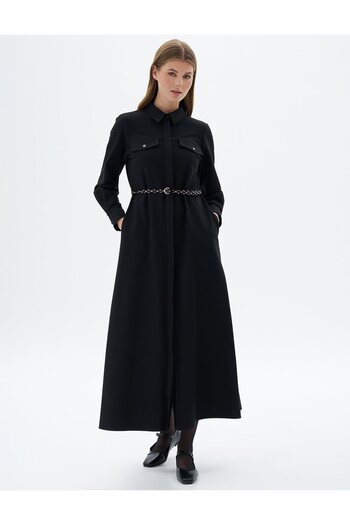 Kayra Black Belted Dress