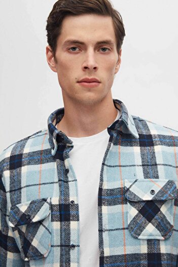 D'S Damat Ds Damat Slim Fit Світло-блакитний плед Лісоруб Гомлек