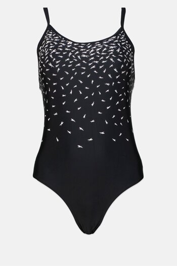 Reebok Women Allover Print One Piece Swimwear, Black