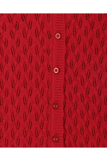 Minora Red Girl's Knitwear Leaf Openwork Stylish Cardigan