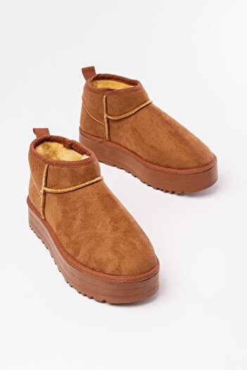 infon shoes creation NDR-2850 Tan Suede Γυναικείες Παντόφλες Καθημερινές Γυναικείες Παντόφλες με Γούνα Εσωτερικά Χειμερινά Κλειστά Δάχτυλα