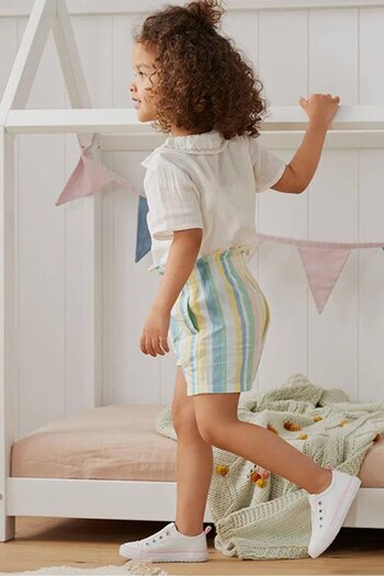 Tchibo Girls Stripe Paper Bag Shorts, White Combo